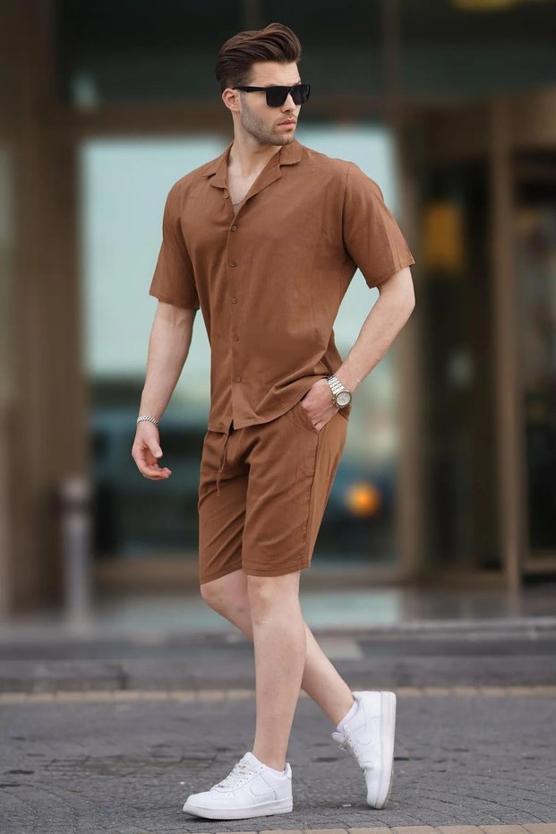 Men's Shorts Brown Lycra Flexible Fitness Training Sports 100% Cotton Sweat-Absorbent.