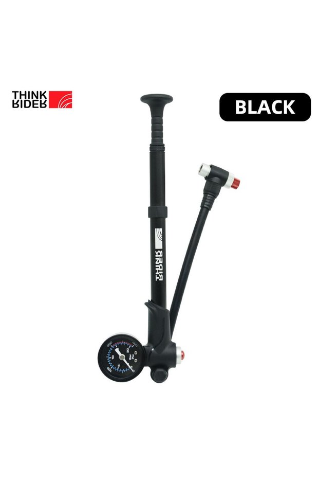 black ThinkRider Portable High-pressure 300psi Bike Air Pump with Gauge for Fork & Rear Suspension S