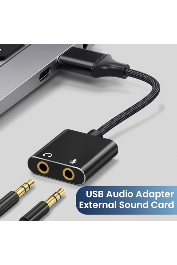 3.5mm USB Sound Card Adapter with Headphone and Microphone Jack Braided Cable External USB Audio ...