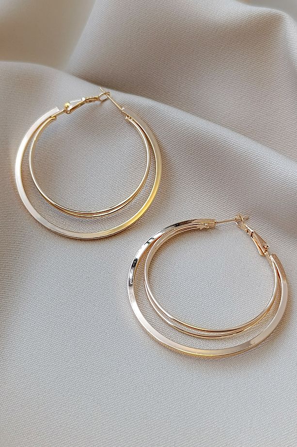 Çift Katmanlı Gold Halka Modern Küpe Tasarımı - 5