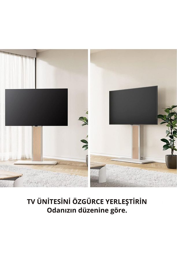 Ayaklı Tv Standı 32-75 Inç Tv'ler İçin Ayarlanabilir Yükseklik Ve Döner Özellikli Ahşap Tabanlı - 3