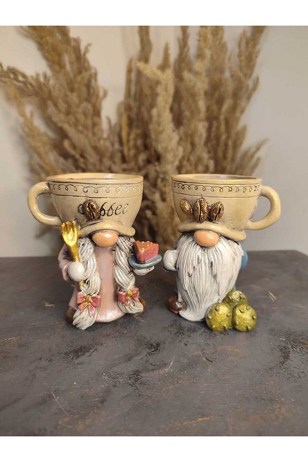 Kahve Fincan Figürlü Aşçı Gnome Çift Dekoratif Sunumluk & Mumluk - 6
