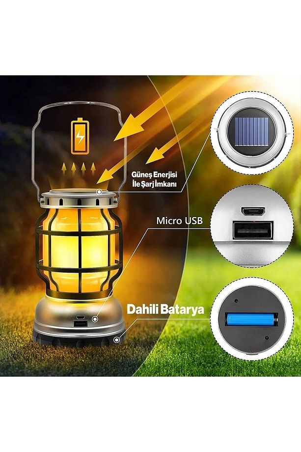 Şarjlı 21 Dekoratif Kamp Lambası Ledli Kırmızı Alev Beyaz  Işıklı El Feneri Işıldak Çift Modlu Lamba - 6