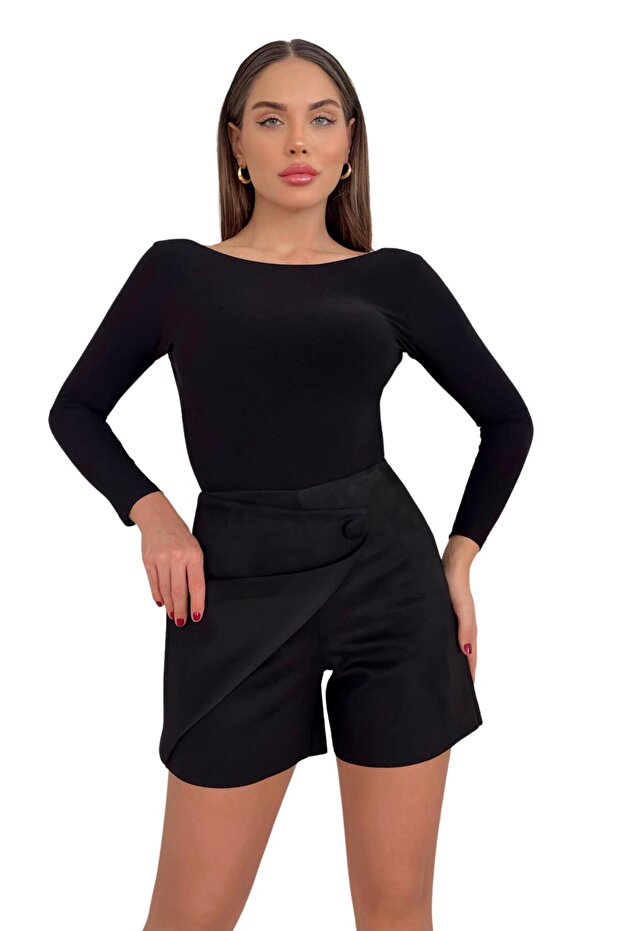 تصميم عصري بأزرار مفصلة من جلد الغزال تنورة قصيرة 032