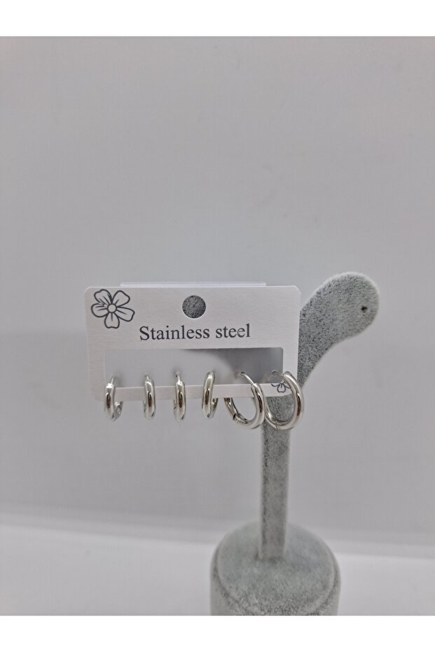 Elfıda Shop Steel Hoop Earring Set 6 Lı