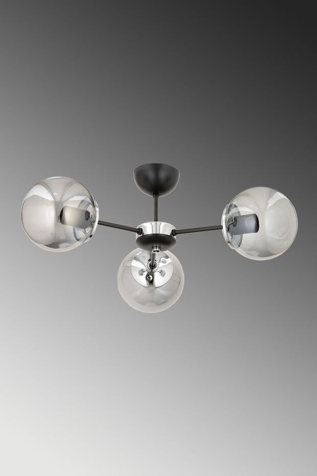 Güneş 3 Lü Plafonyer Avize Füme Glob Camlı Salon Yatak Odası Mutfak - 5