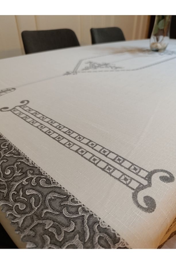 Nakış Işleme Desenli Masa Örtüsü | Dertsiz Kumaş Masa Örtüsü | Leke Tutmaz Kumaş | 160x220 Cm - 4