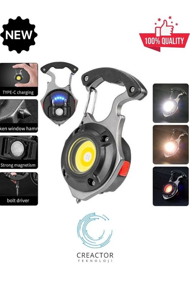 Çok Fonksiyonlu Mini Led Lamba Anahtarlık ve Çakmak USB Şarjlı Kamp İçin Taşınabilir Tam 7 Modlu C7 - 1