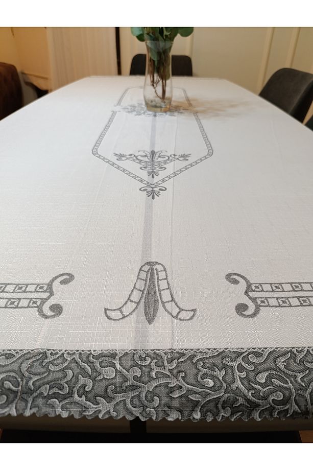 Nakış Işleme Desenli Masa Örtüsü | Dertsiz Kumaş Masa Örtüsü | Leke Tutmaz Kumaş | 160x220 Cm - 3