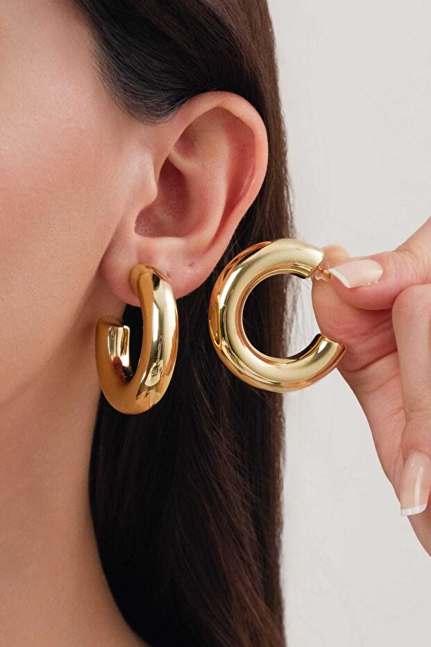 Kadın İthal Kalın Çelik Halka Küpe - 3