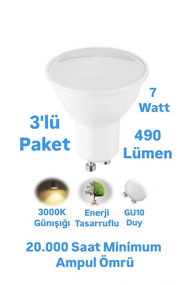 3 Adet 7w Gu10 Led Ampul Günışığı 490 Lümen Spot Ampul 220 Volt - 1