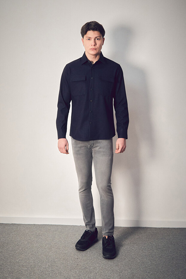 Basic Çift Cepli Çıtçıtlı Gömlek - 2