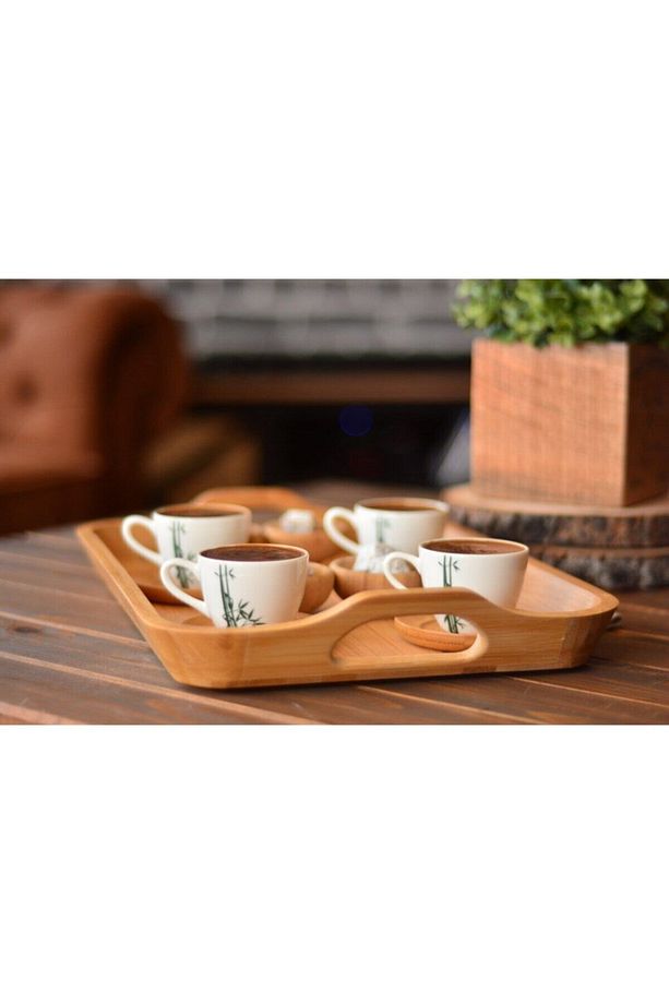 Bande Bambu Tepsi Dikdörtgen Servis Sunum Tepsisi 41x28 Cm - 4