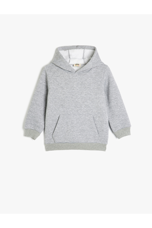 Kangaroo Pocket Long Sleeve Raster Basic Hooded Sweatshirt