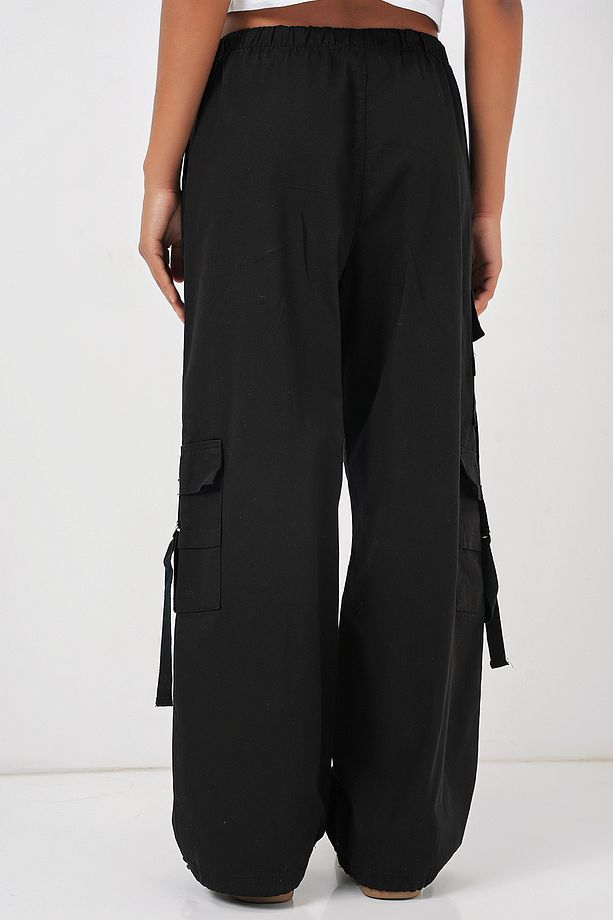 6691 Geniş Paça Kargo Pantolon - Siyah - 6