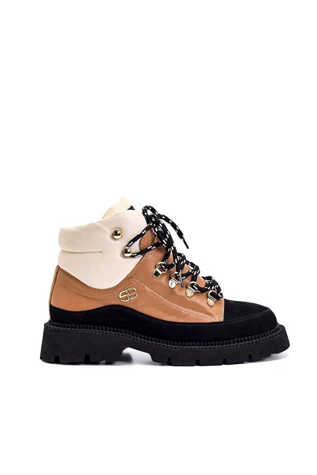 CIZ SİYAH/TABA SÜET Kadın DÜZ BOT - 1