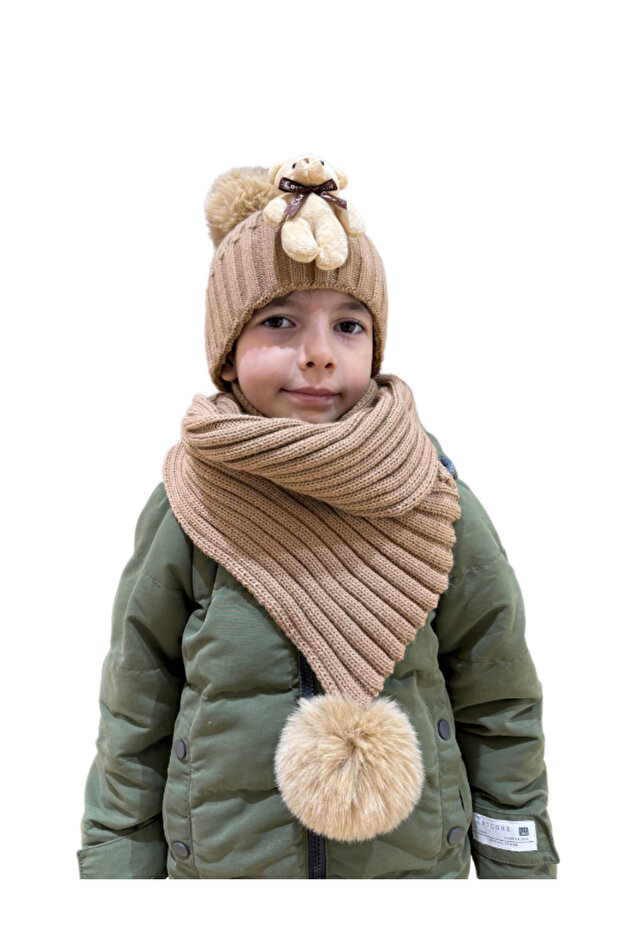 Children's Teddy Bear Scarf Beanie Set 7019