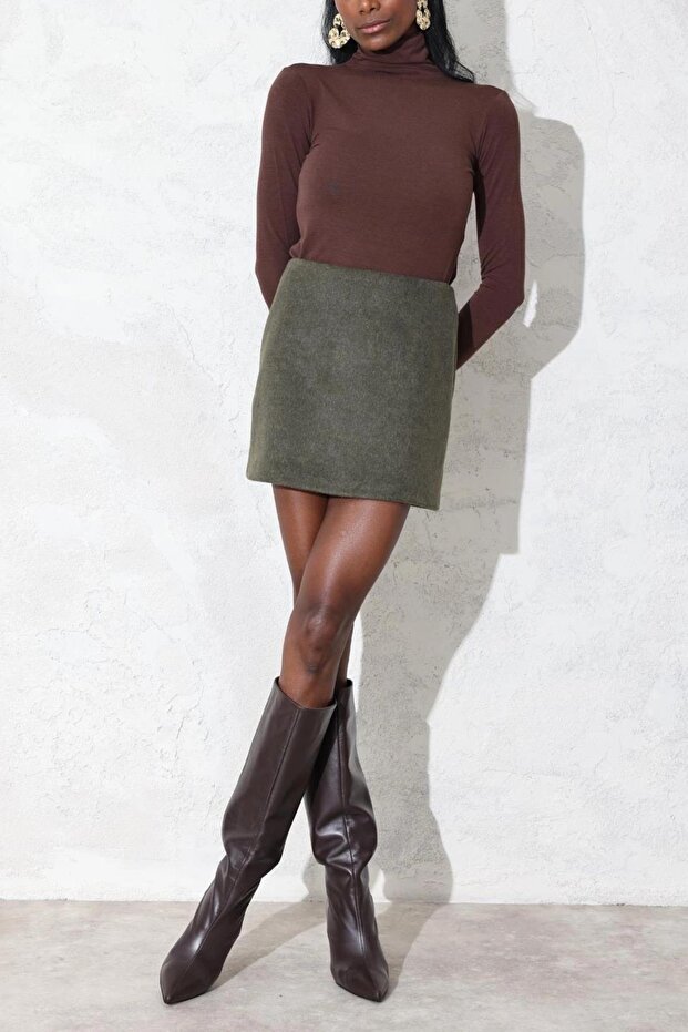Women's Premium Quality Khaki Stamp Mini Skirt