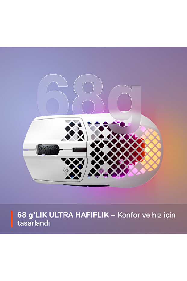 Aerox 3 Wireless Snow, 18000 CPI, RGB Optik Kablosuz Gaming Mouse - 6