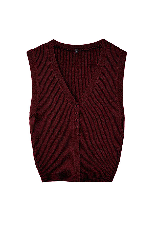 Bordo Crop Premium/ Özel İplik Triko Yelek TWOSS24BZ00258 - 6