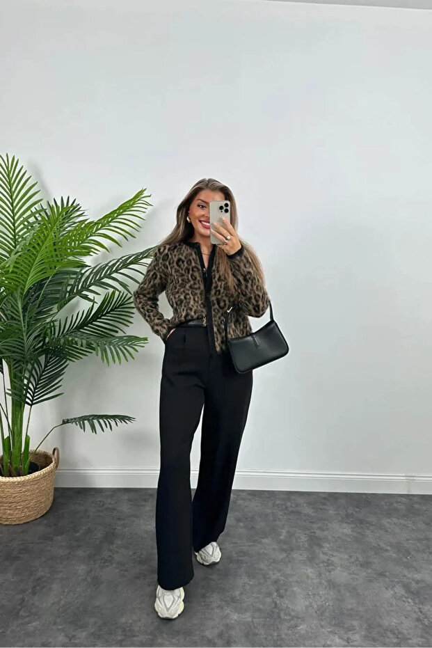 Leopard Pattern Cardigan Yumoş Knitted Button-Up - 2