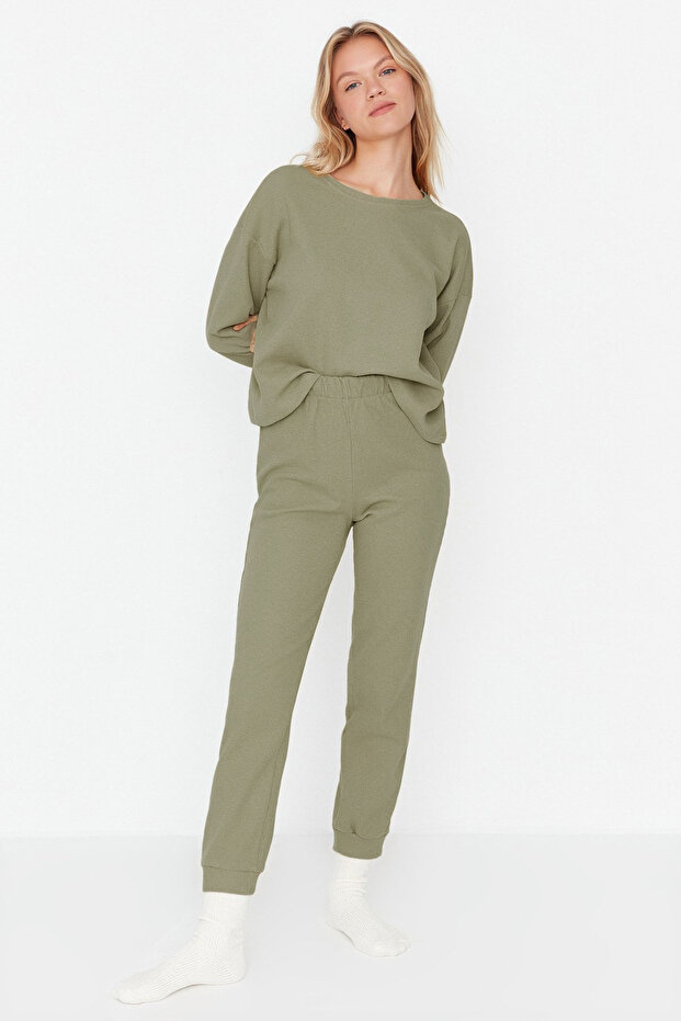 Yeşil Waffle Kumaş Örme Pijama Takımı THMAW23PT00021 - 2