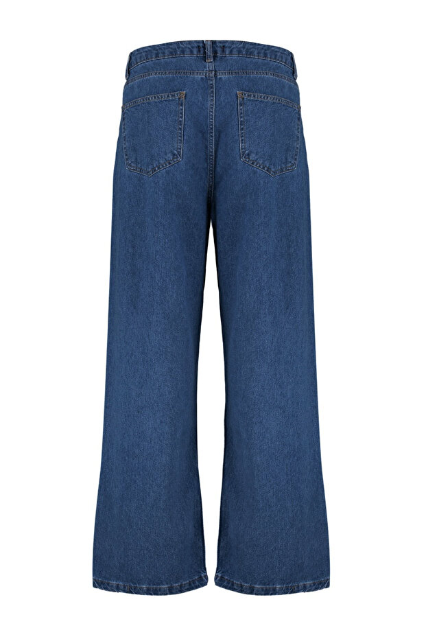 Mavi Yüksek Bel Geniş Paça Comfort/Orta Esnek Büyük Beden Wide Leg Jeans TBBAW23CJ00020 - 7