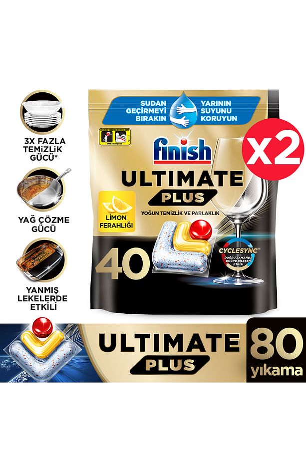 Ultimate Plus Hepsi Bir Arada Bulaşık Makinesi Deterjanı Kapsül Tablet Limon 80 Adet - 1