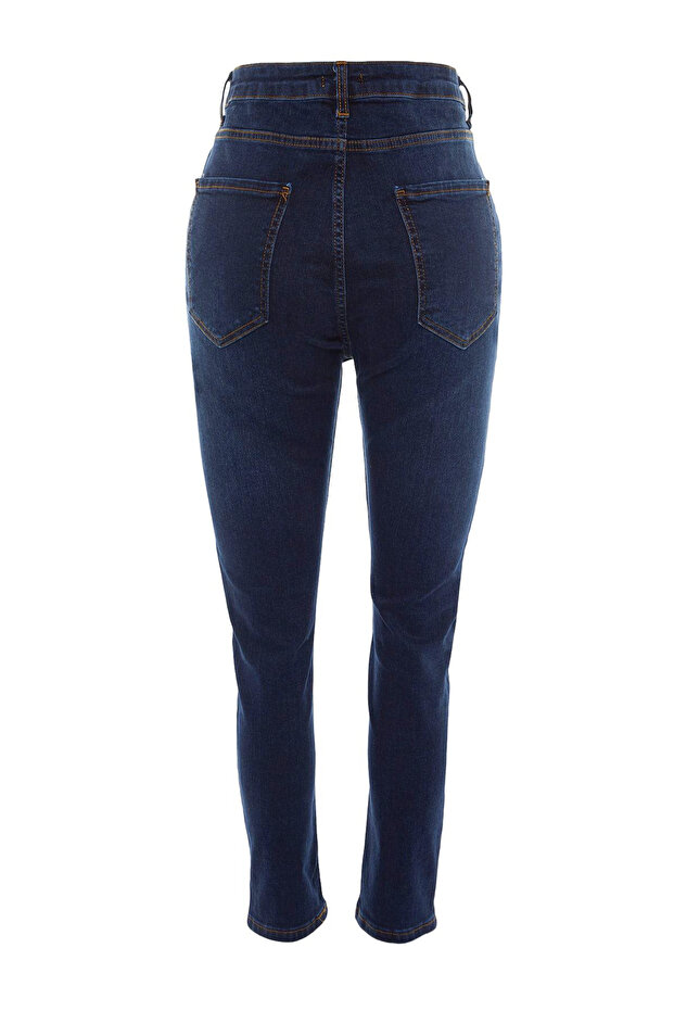 Koyu Mavi Yüksek Bel Esnek/Stretch Büyük Beden Skinny Jeans TBBAW23JE00000 - 10