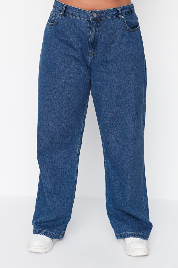 Mavi Yüksek Bel Geniş Paça Comfort/Orta Esnek Büyük Beden Wide Leg Jeans TBBAW23CJ00020 - 3