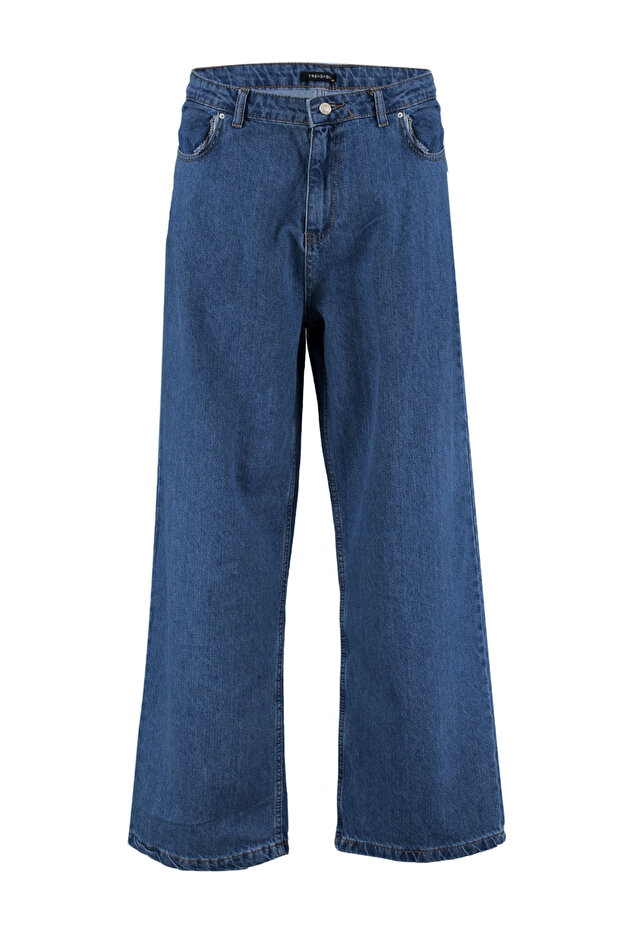Mavi Yüksek Bel Geniş Paça Comfort/Orta Esnek Büyük Beden Wide Leg Jeans TBBAW23CJ00020 - 6