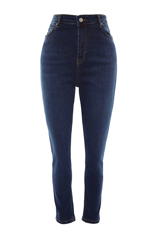 Koyu Mavi Yüksek Bel Esnek/Stretch Büyük Beden Skinny Jeans TBBAW23JE00000 - 11