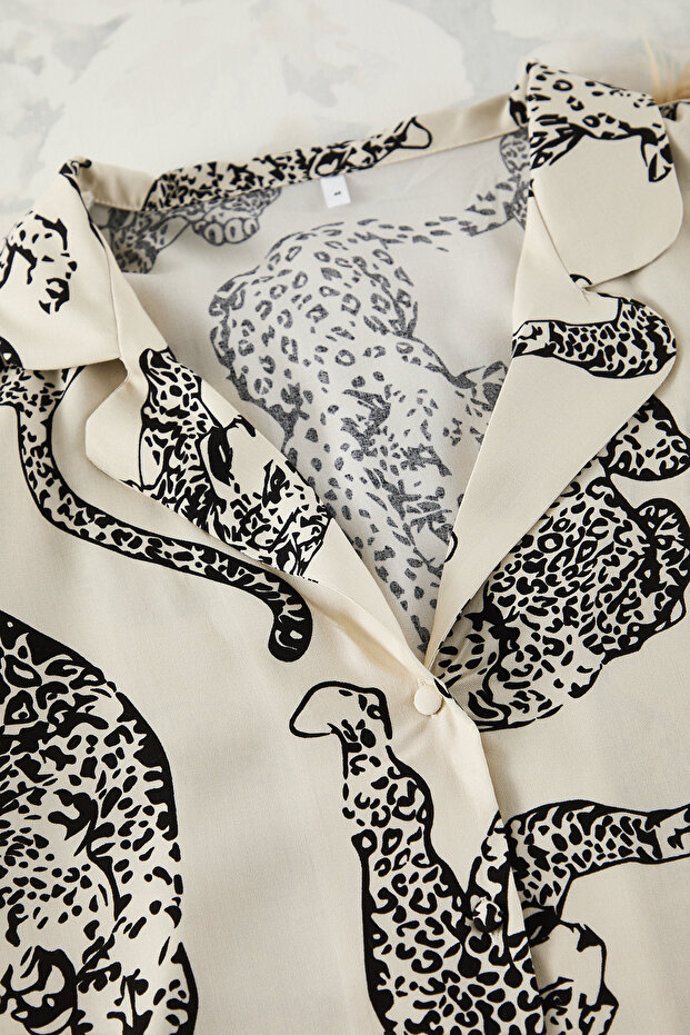 Krem s kapkou vzoru košile a pyžamový set TBBSS24AI00072 - 5