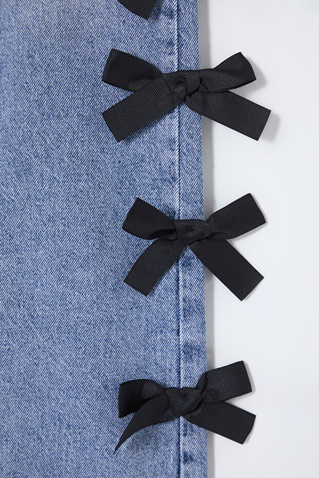 Mavi Kurdele/Fiyonk Detaylı Normal Bel Wide Leg Geniş Paça %100 Pamuk Jeans TWOSS25JE00035 - 8