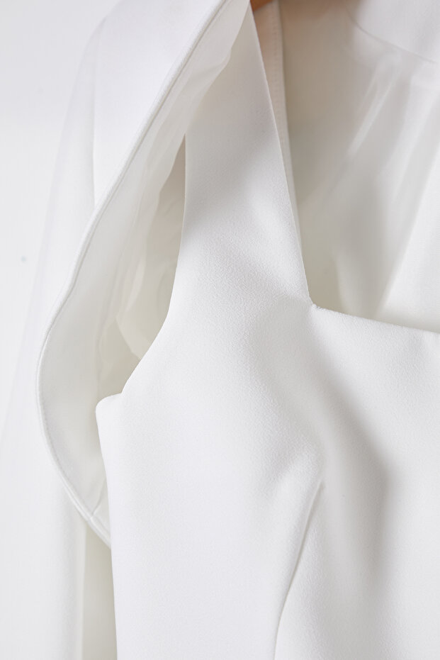 Beyaz Bolero Detaylı Dokuma Blazer Ceket TWOSS24BC00019 - 8
