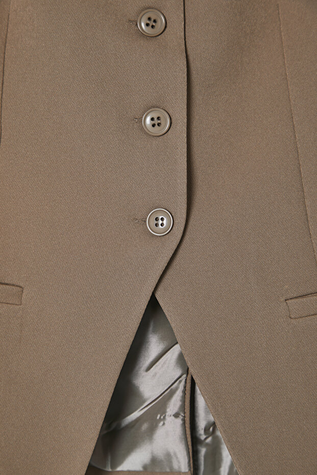Bej Regular Boy Askılı Fitted Dokuma Yelek TWOSS25YE00010 - 7