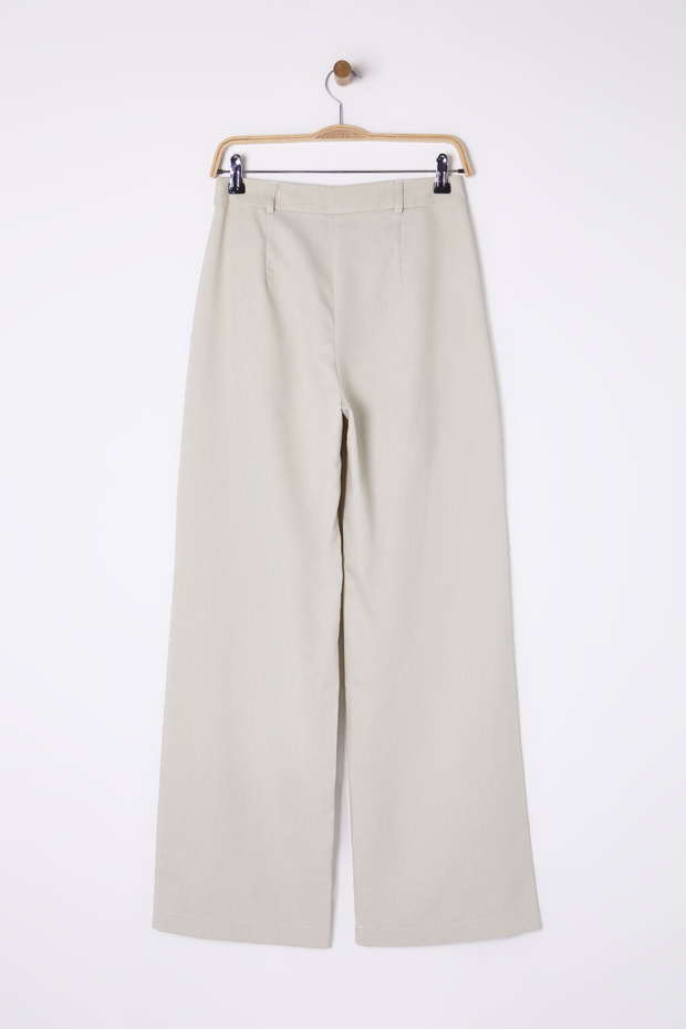 Açık Gri Wide Leg/Geniş Paça Pilili Dokuma Pantolon TWOAW22PL0475 - 8