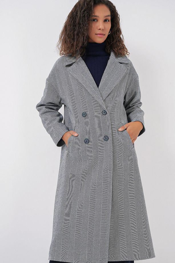 9113 Oversize Geniş Kesim Yünlü Uzun Kaşe Kaban - F.Lacivert - 3