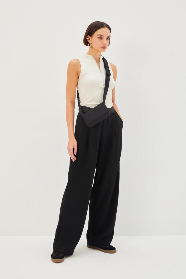 Bel Detaylı Siyah Regular Örme Pantolon - 6
