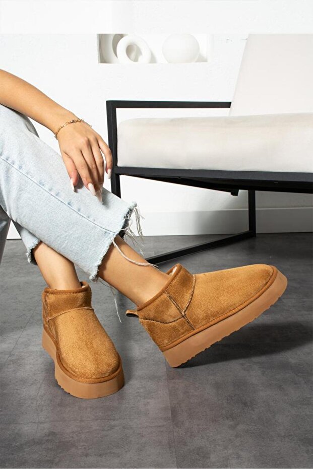 Taba Süet Kalın Taban Mini Boy Kadın Bot - 2