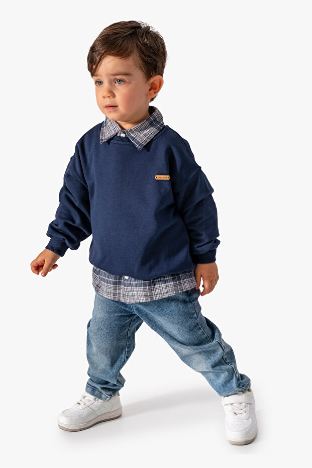 Baby Boy Shirt Sweatshirt and Denim Pants 3-Piece Set 9064 Spr