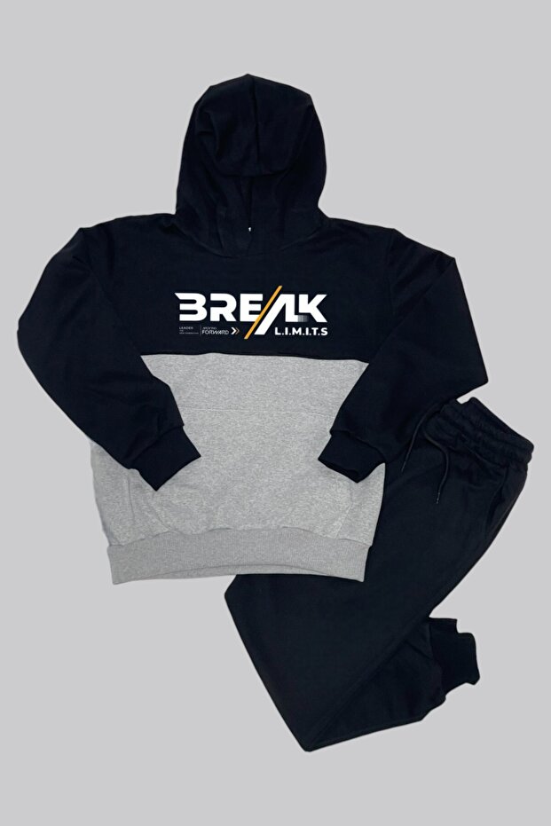 Unisex Children's Tracksuit Set with Break Text Printed Garnish