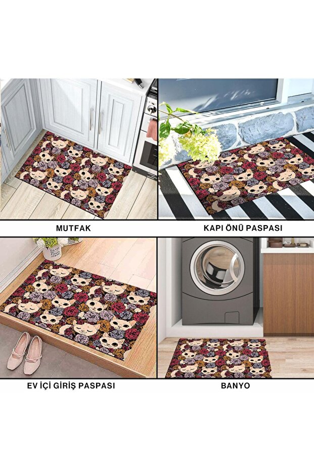 Kapı Önü Paspası - Modern Ve Şık Kapı Paspası (KEDİ VE GÜL) - 4