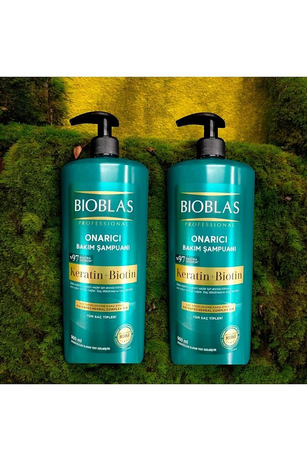 2 Adet Keratin Biotin 900 ml Professional Onarıcı Bakım Şampuanı % 97 Extra Onarım - 1