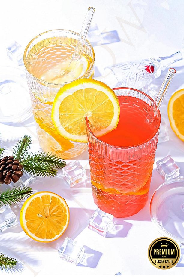 Pask Kapaklı ve Cam Pipetli Cam Bardak, Yüksek Borosilikat Cam Bardak Buzlu Kahve  Soda Su 1 ADET - 2