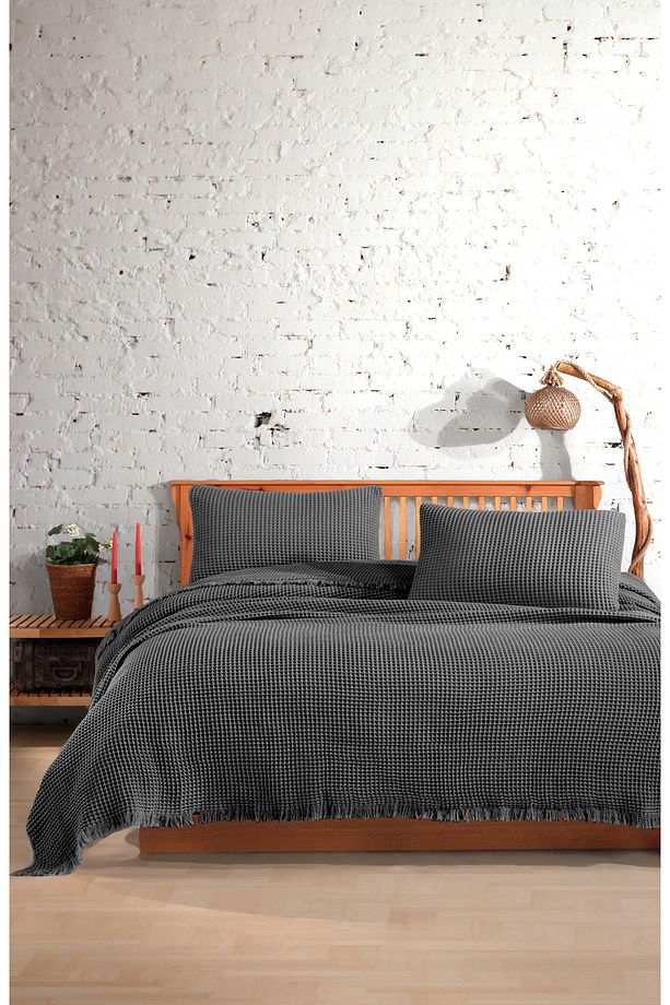 %100 Pamuk Waffle Tek Kişilik Yatak Örtüsü 160x240 cm - 2