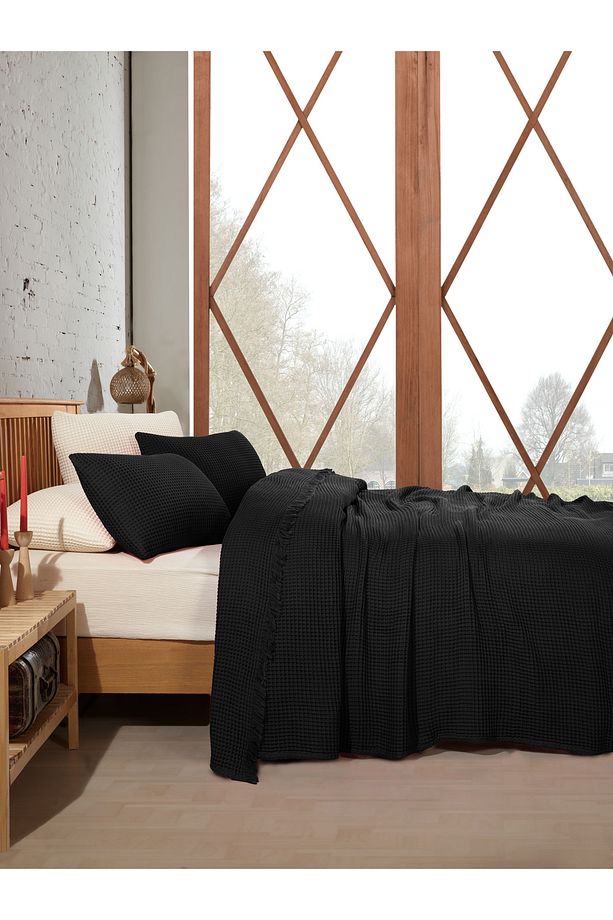%100 Pamuk Waffle Tek Kişilik Yatak Örtüsü 160x240 cm - 1