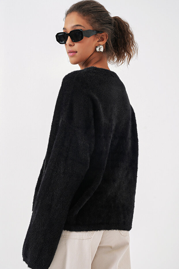 15915 Yumuşak Dokulu Triko Kazak - Siyah - 6