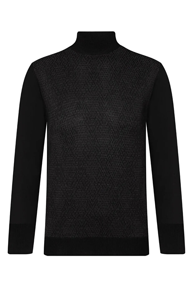 RAHAT KALIP YARIM BALIKÇI YAKA YÜNLÜ KALİTELİ KAZAK - 1