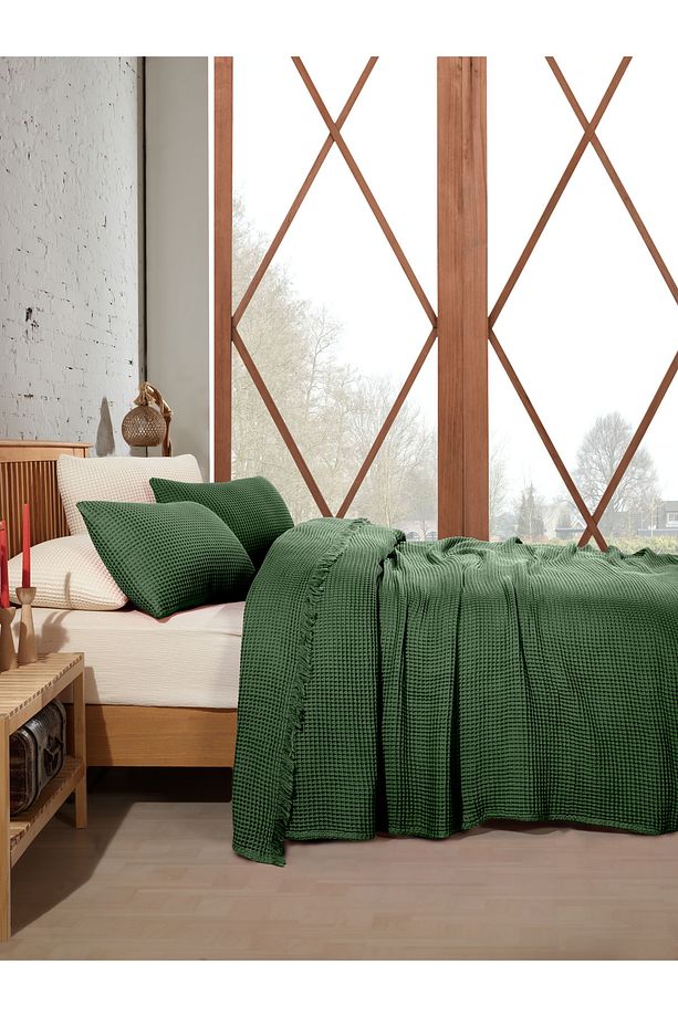 %100 Pamuk Tek Kişilik 160x240cm Waffle Yatak Örtüsü/1 Adet 50x70cm Yastık - 4